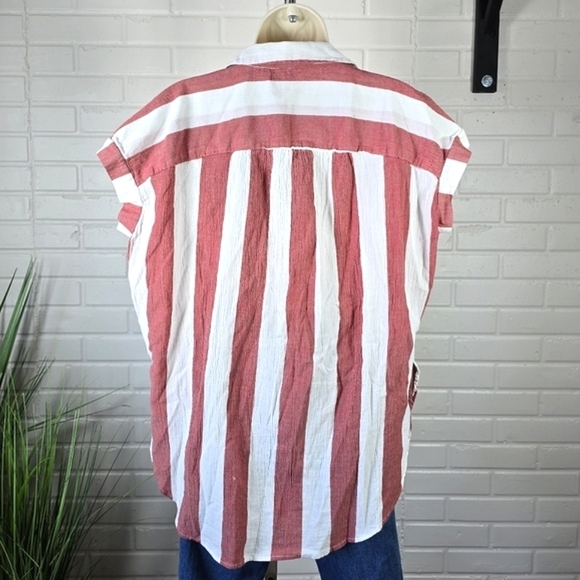 Madewell Red and White Central Tunic Button Up Top size Xtra Small - Picture 7 of 12